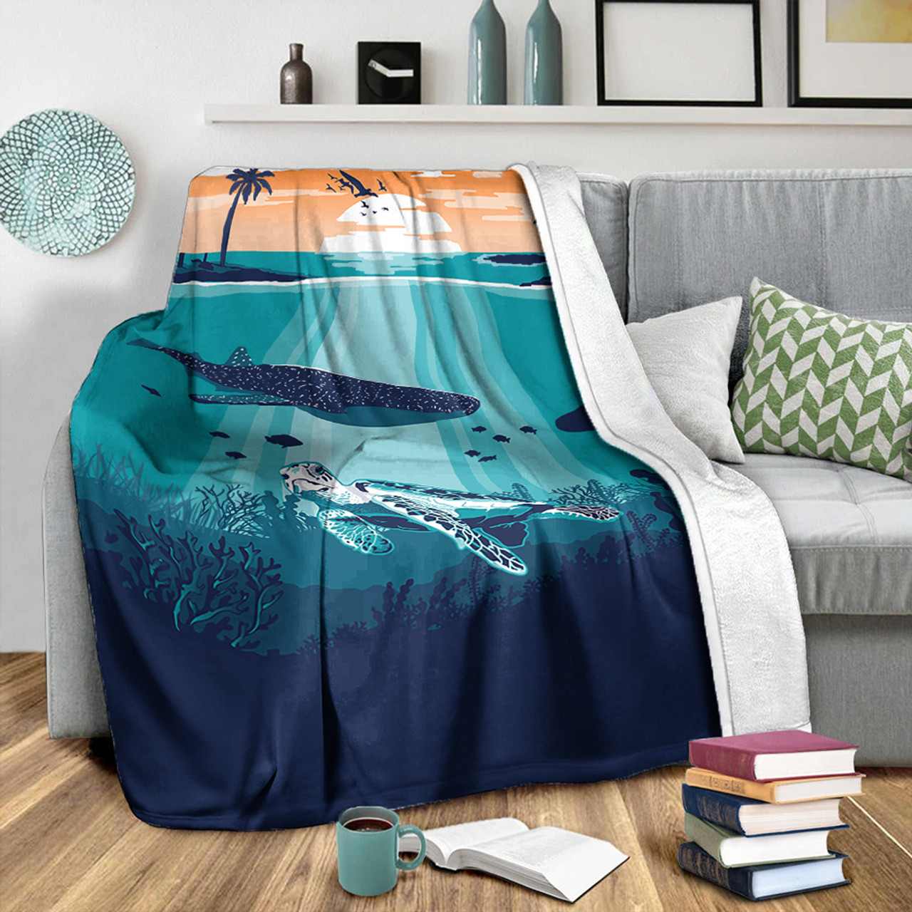 Hawaii Premium Blanket Whale And Turtle In Sunset Polynesian