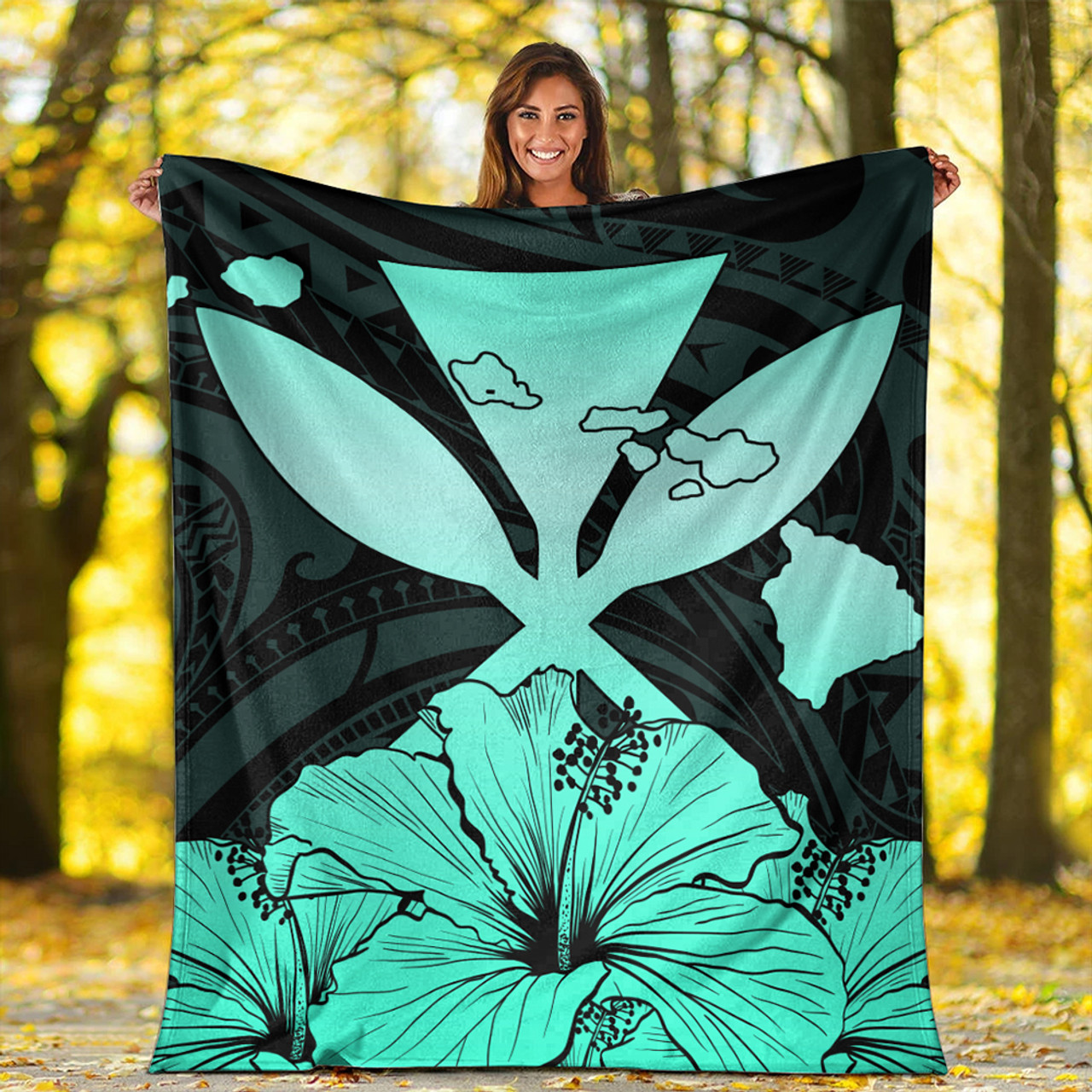 Hawaiian Premium Blanket Kanaka Maoli Hibiscus Polynesian Love Turquoise