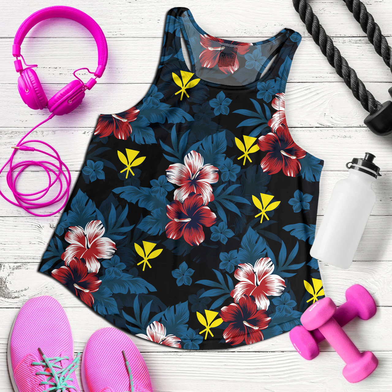 Hawaii Women Tank Kanaka Islands Pattern Floral