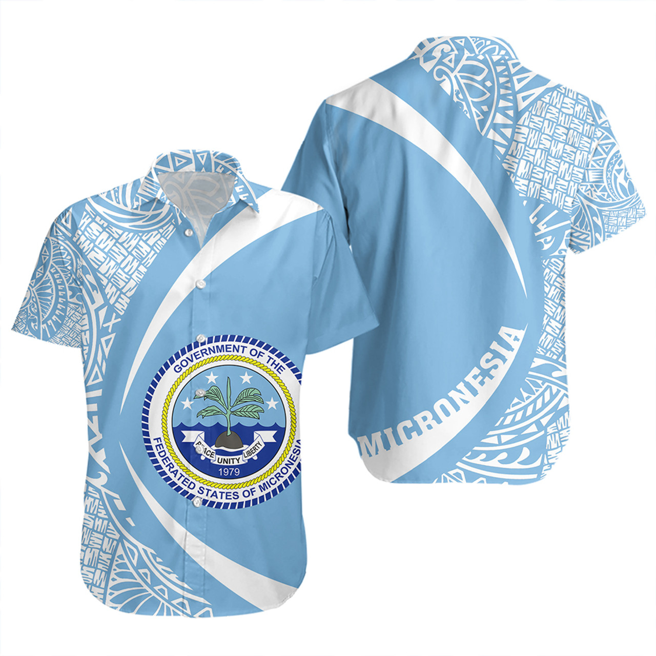 Federated States of Micronesia Short Sleeve Shirt Coat Of Arm Lauhala Circle