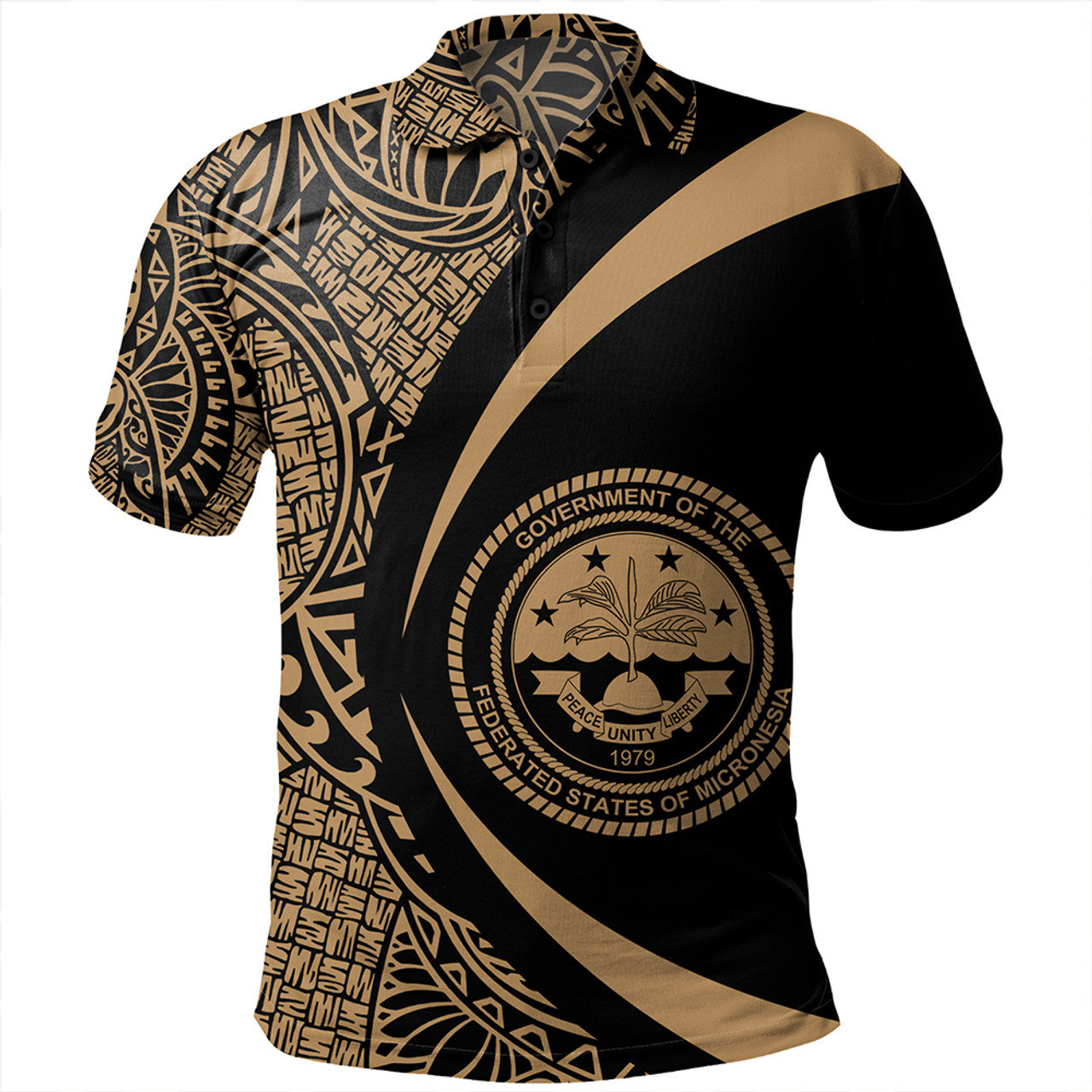 Federated States of Micronesia Polo Shirt Coat Of Arm Lauhala Gold Circle