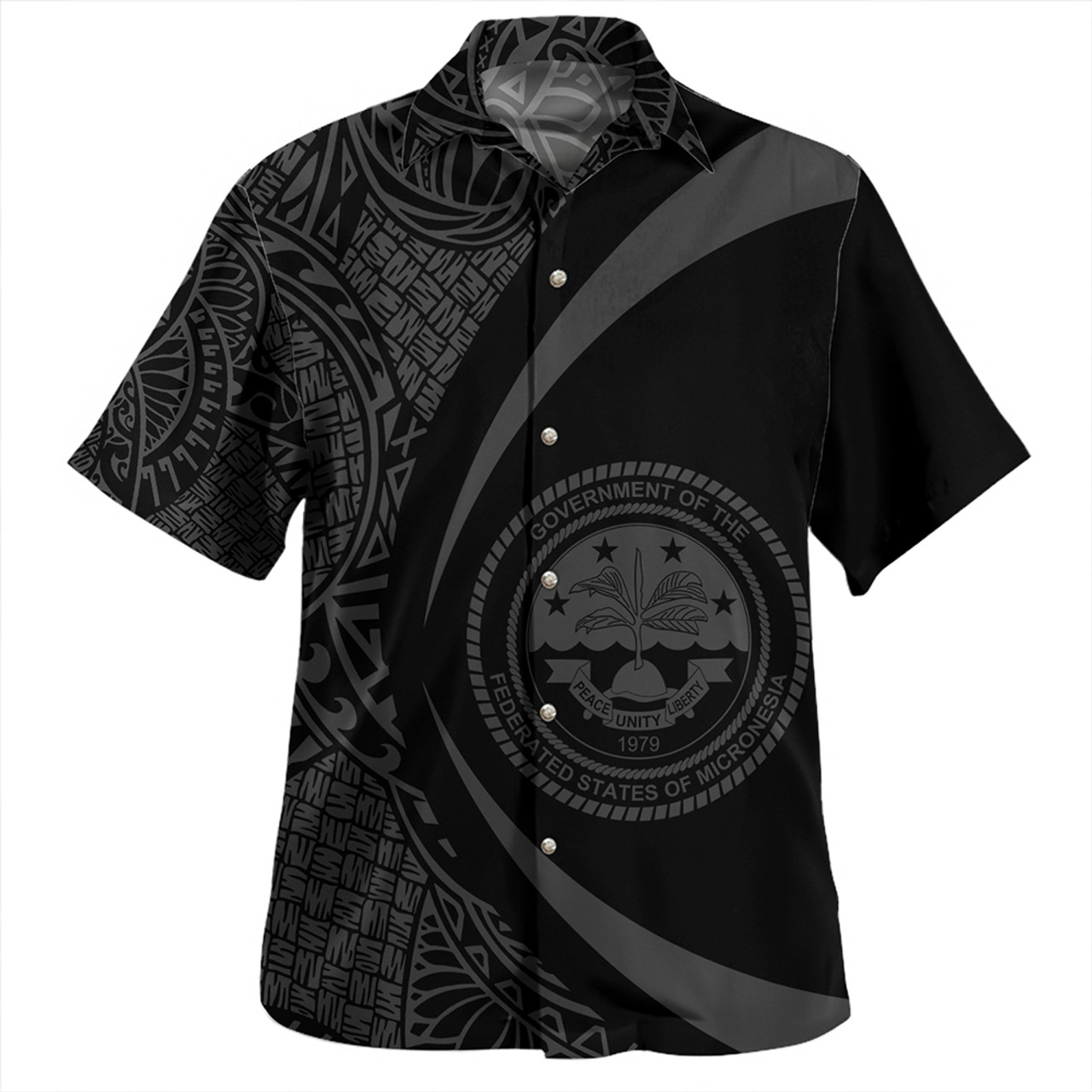 Federated States of Micronesia Hawaiian Shirt Coat Of Arm Lauhala Gray Circle