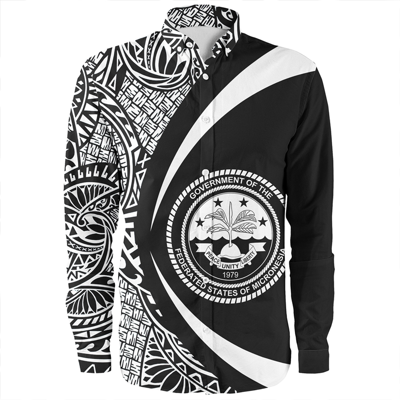 Federated States of Micronesia Long Sleeve Shirt Coat Of Arm Lauhala White Circle