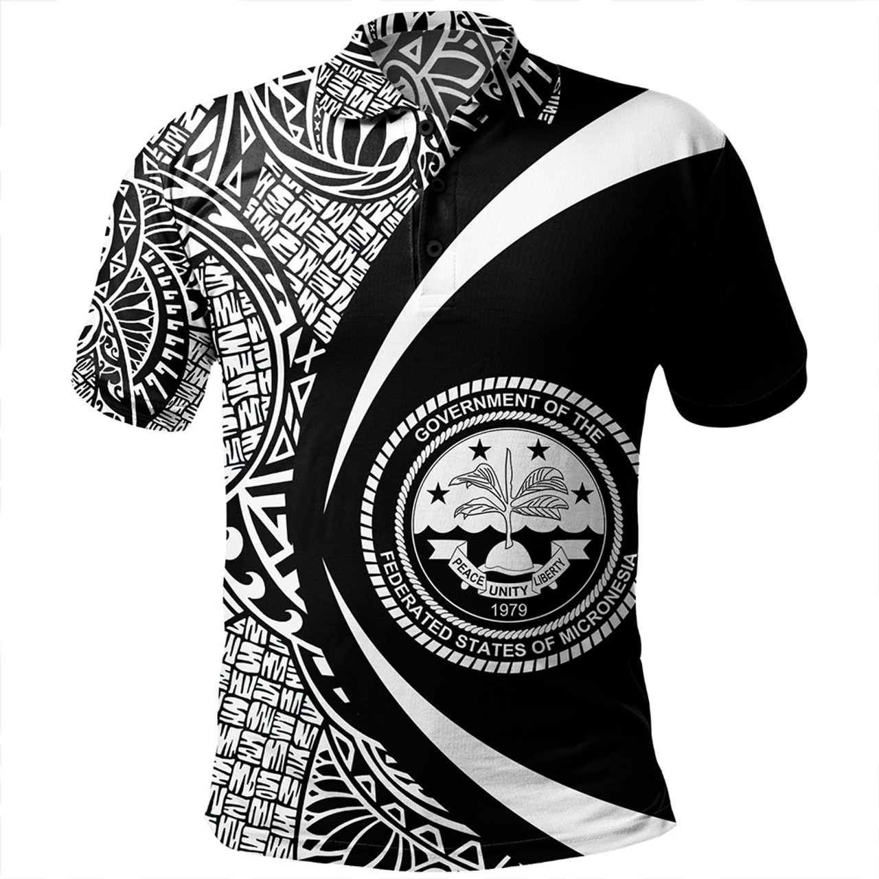 Federated States of Micronesia Polo Shirt Coat Of Arm Lauhala White Circle