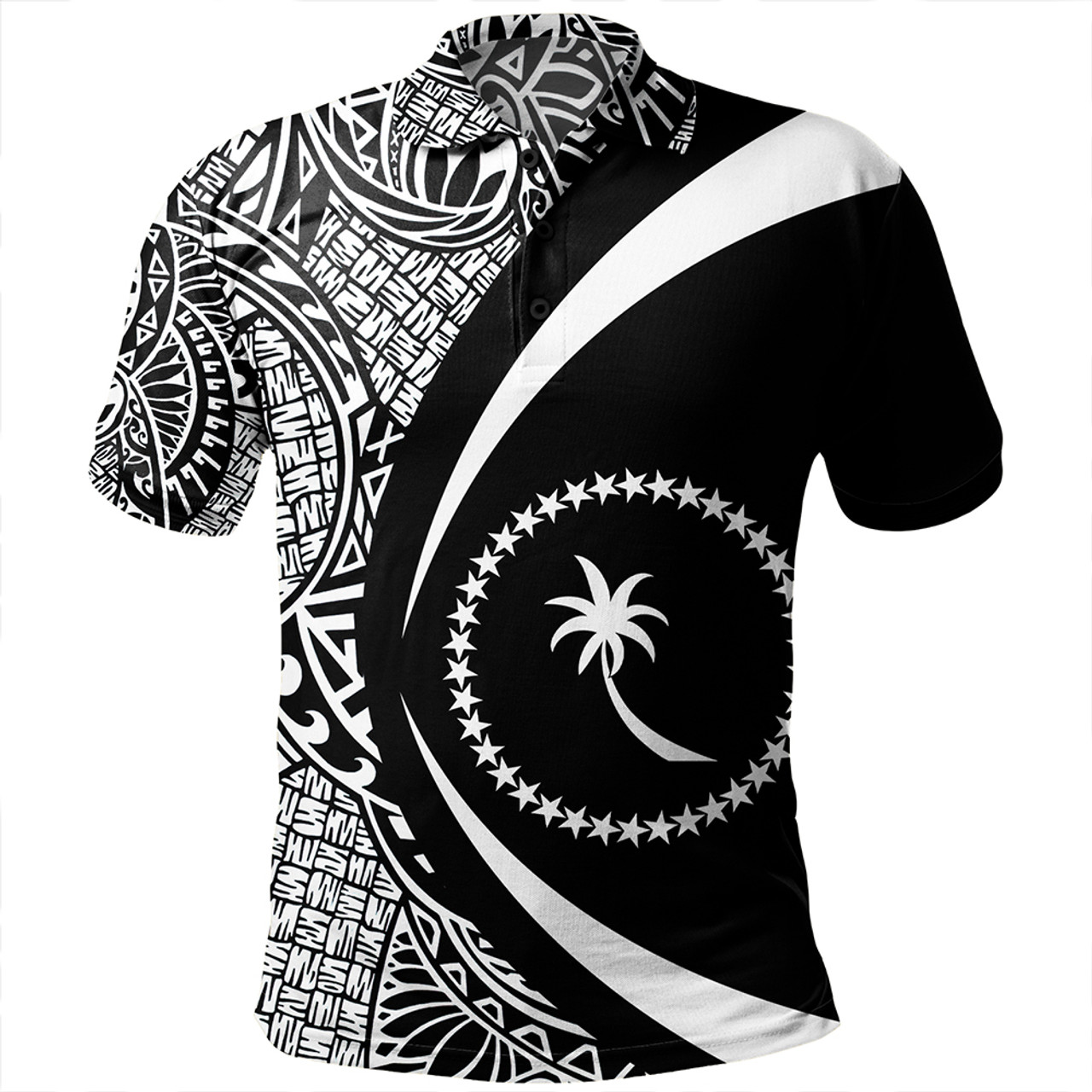 Chuuk Polo Shirt Coat Of Arm Lauhala White Circle