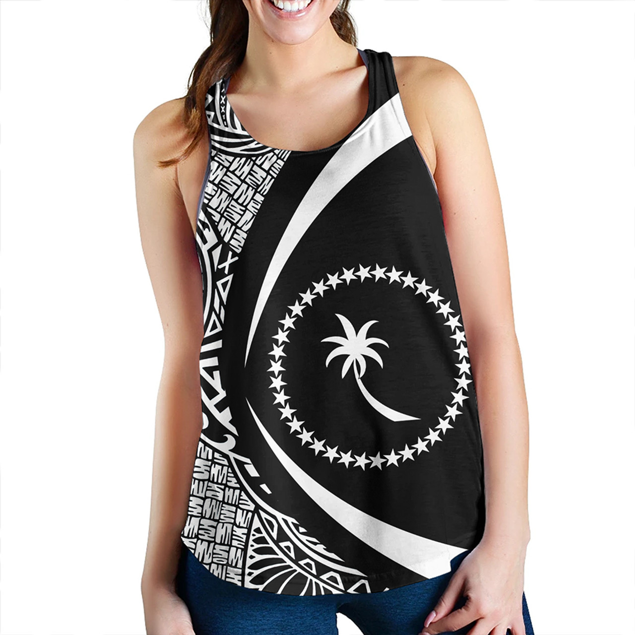 Chuuk Women Tank Coat Of Arm Lauhala White Circle