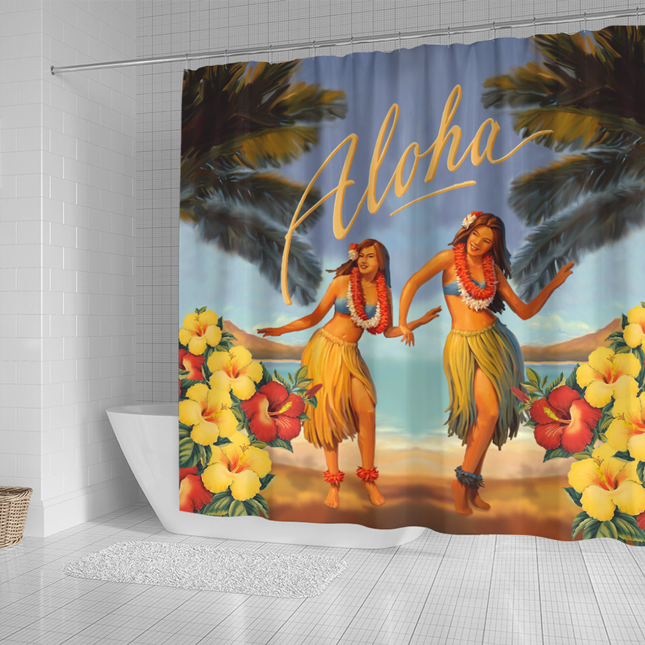 Hawaii Shower Curtain Aloha Hula Dance Hibiscus