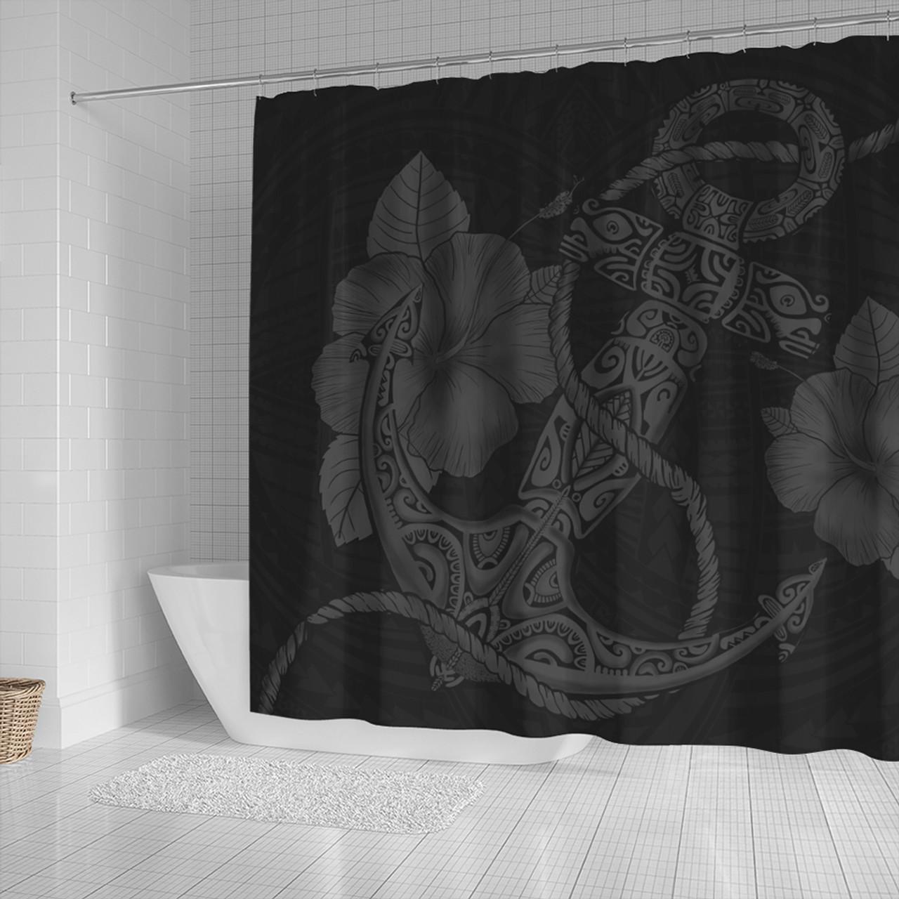 Hawaii Shower Curtain Anchor Poly Tribal Gray
