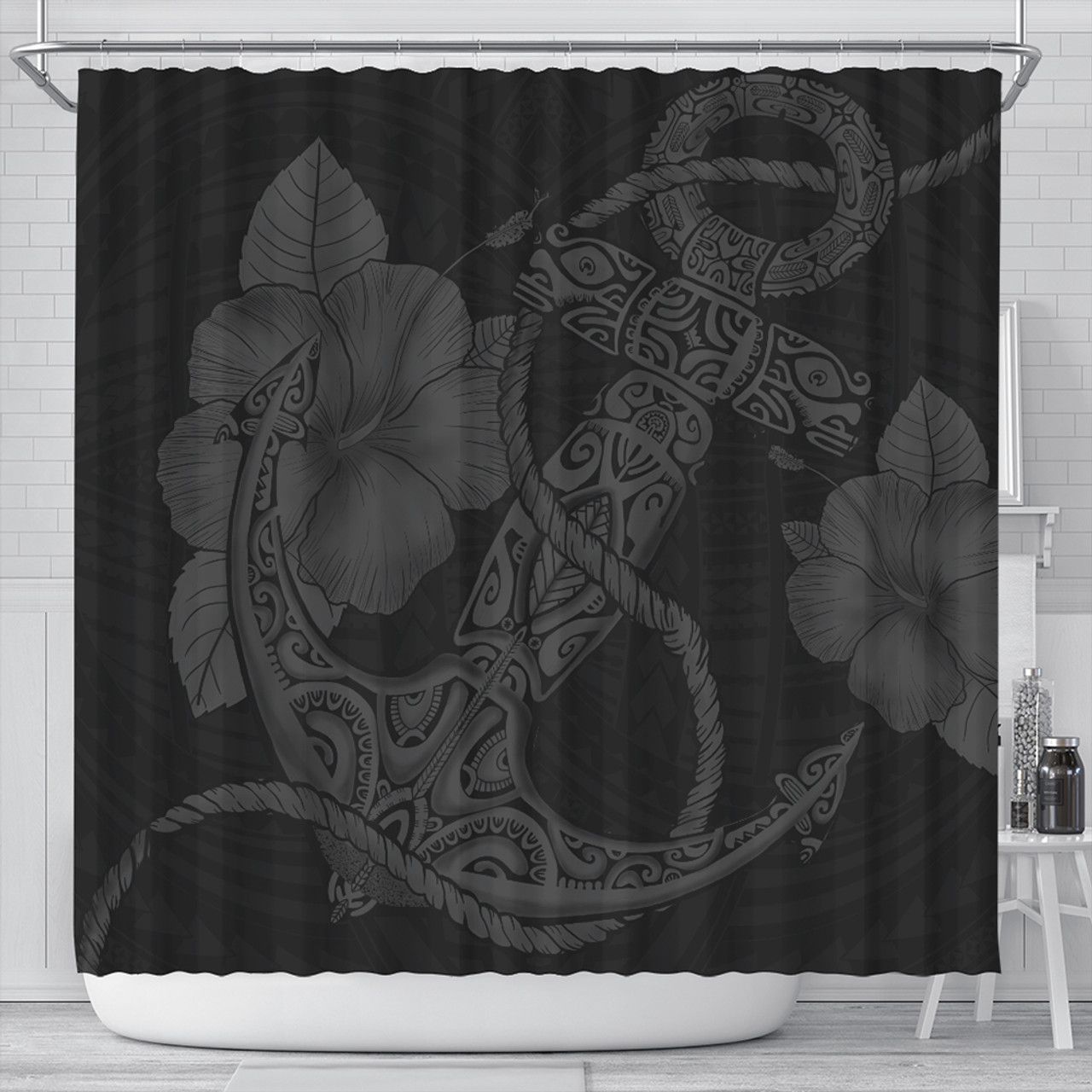 Hawaii Shower Curtain Anchor Poly Tribal Gray