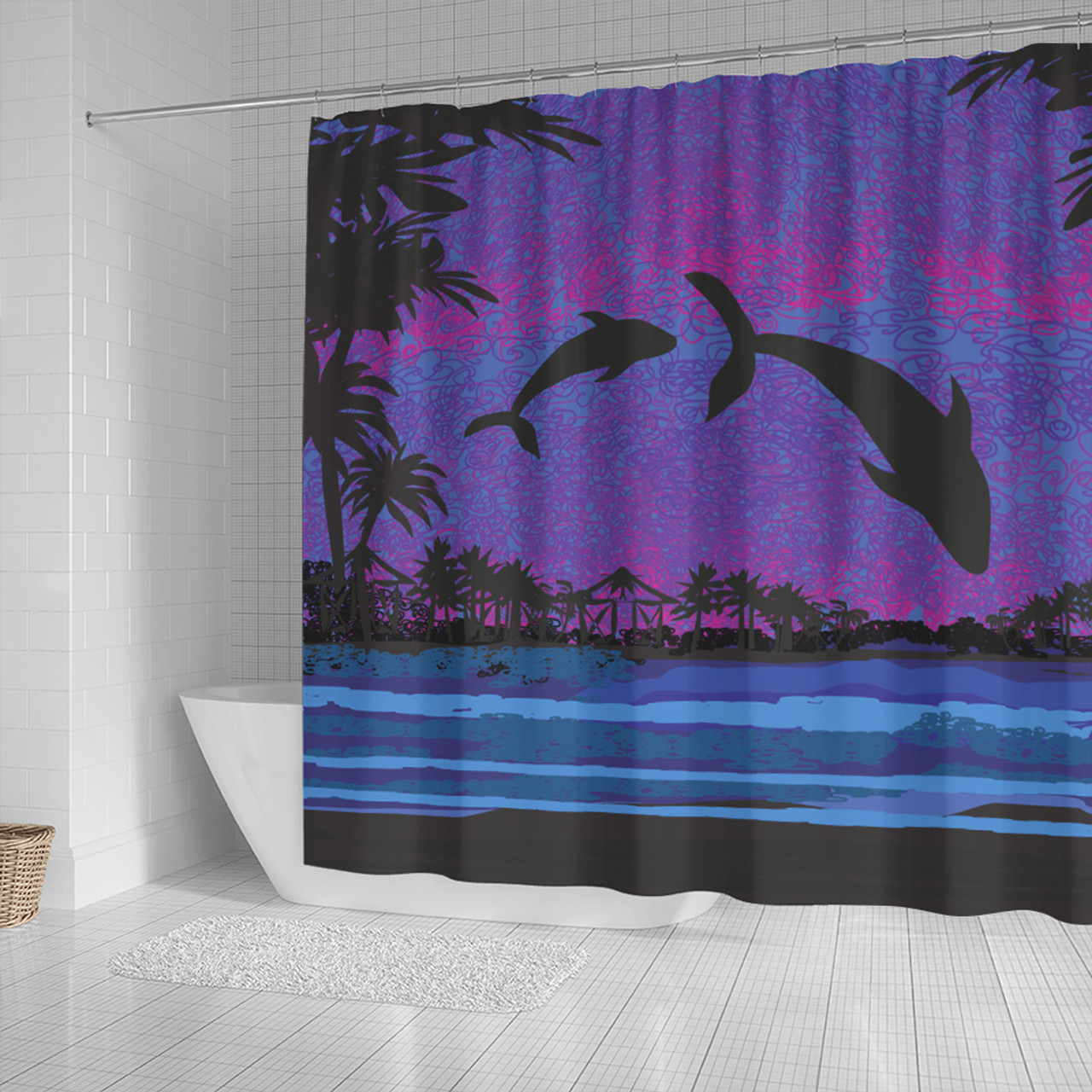 Hawaii Shower Curtain Dolphin Dance In Night