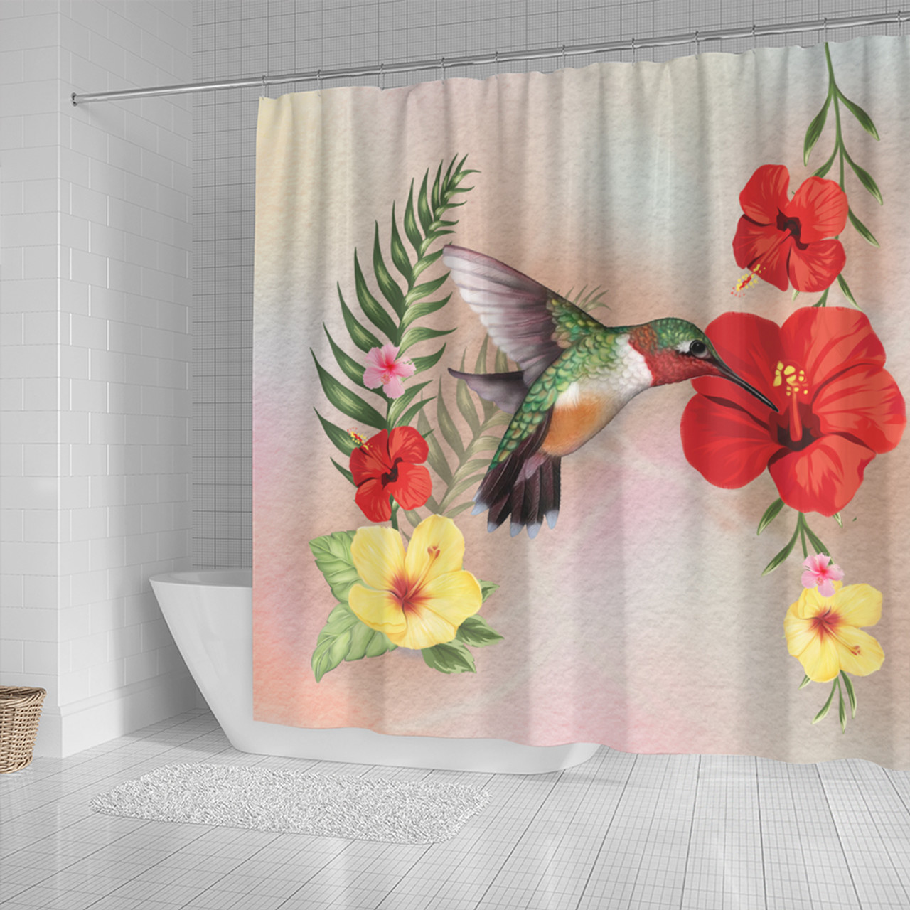 Hawaii Shower Curtain Hibiscus Bird