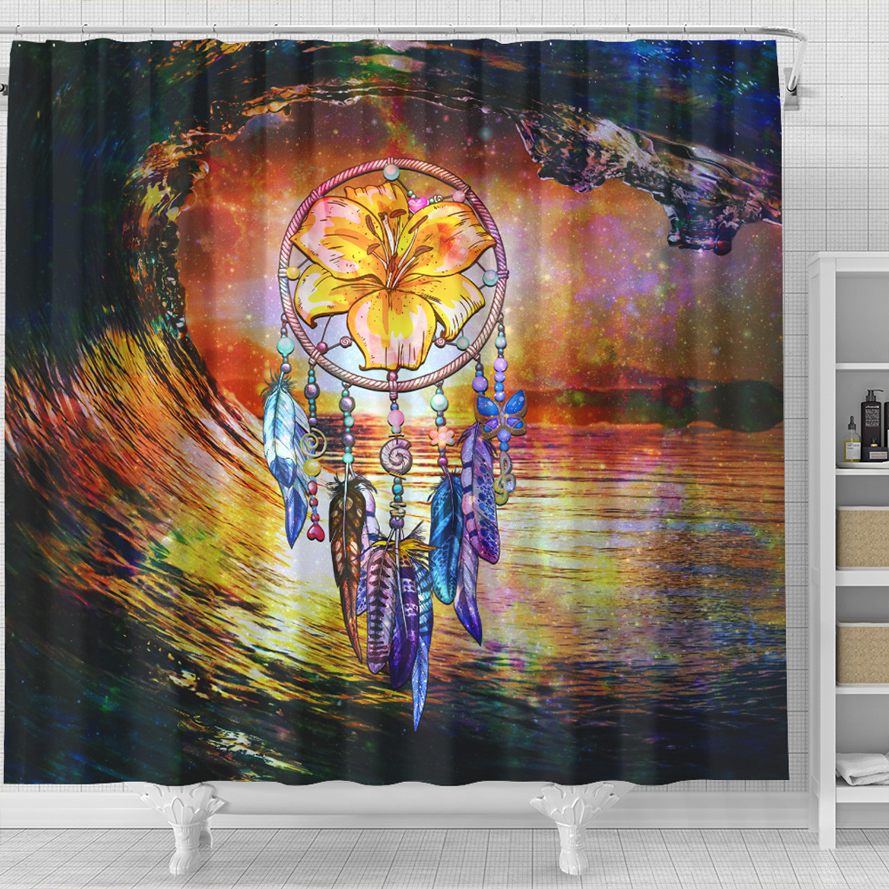 Hawaii Shower Curtain Hibiscus Dreamcatcher Wales Night