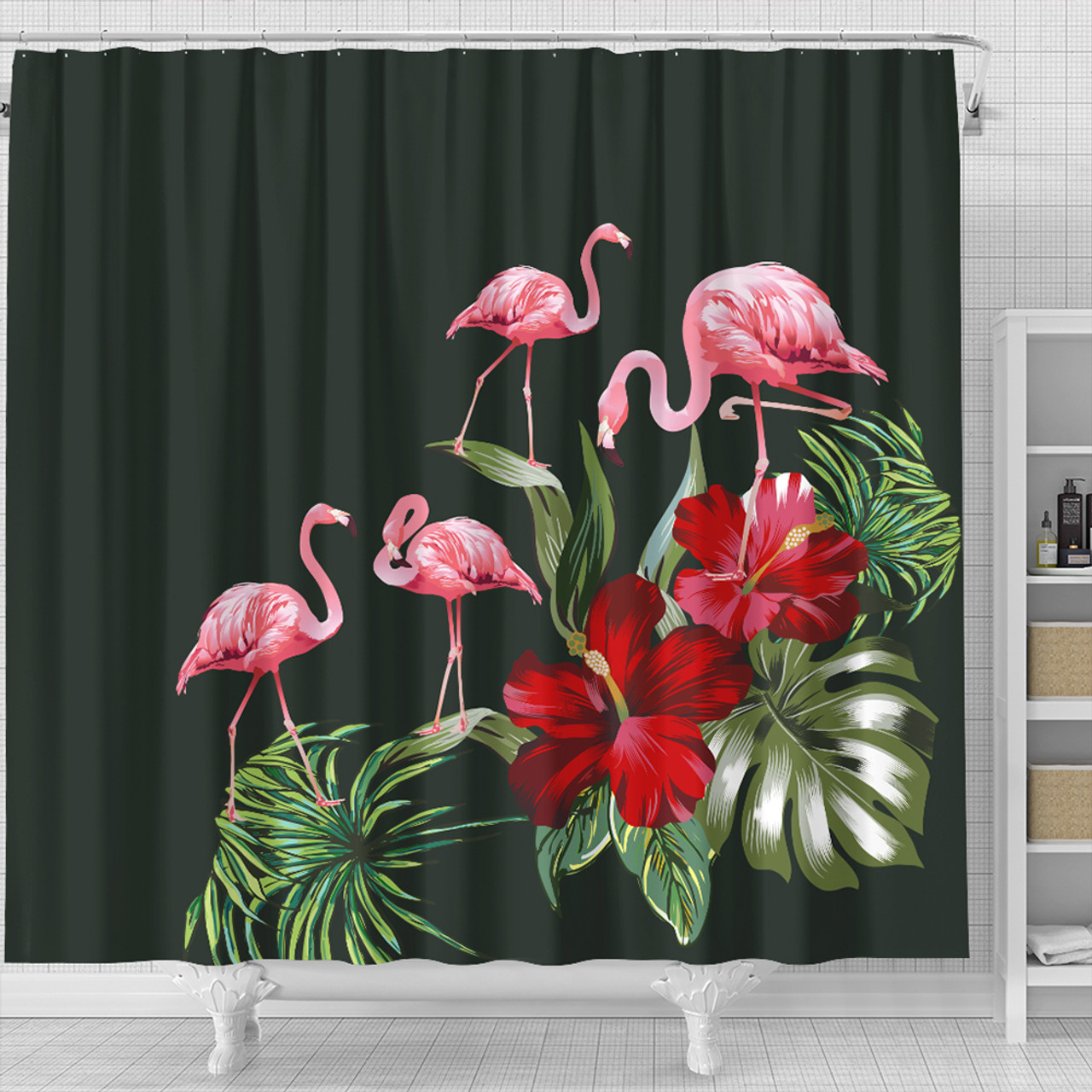 Hawaii Shower Curtain Hibiscus Flamingo