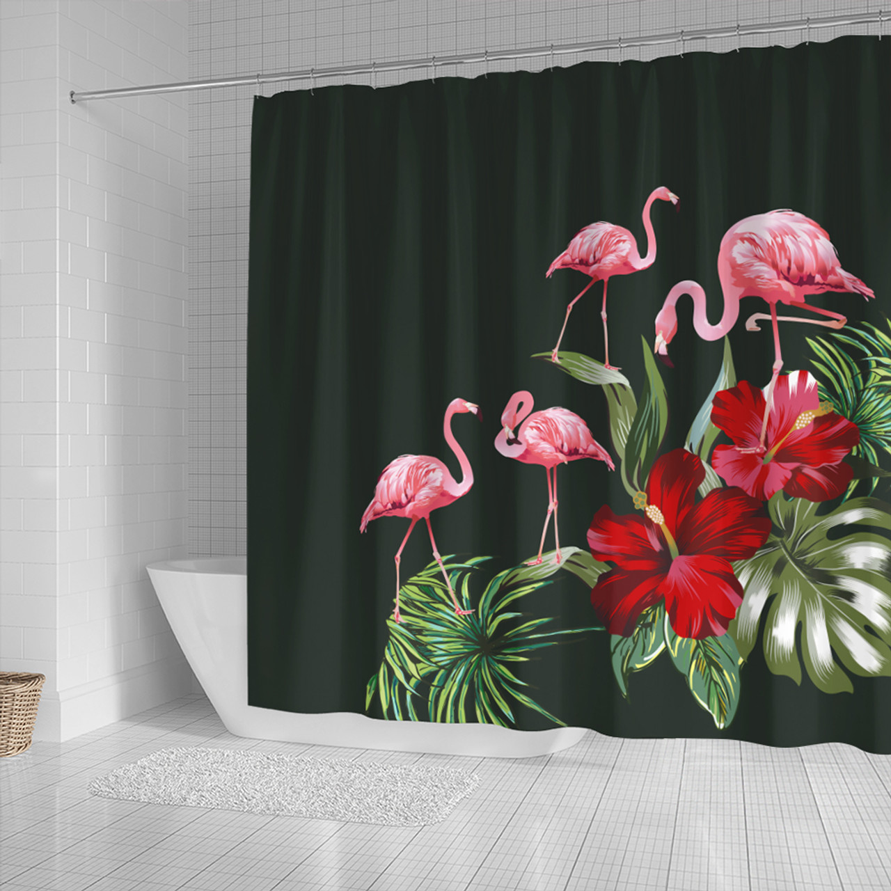 Hawaii Shower Curtain Hibiscus Flamingo