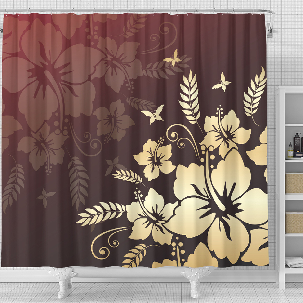 Hawaii Shower Curtain Hibiscus Golden Royal