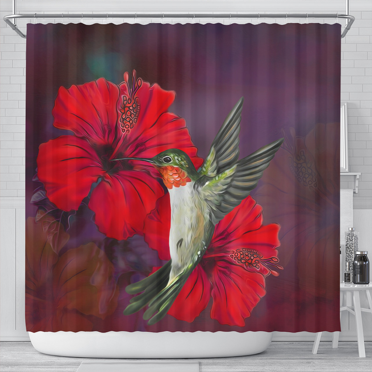 Hawaii Shower Curtain Hibiscus Hummingbird