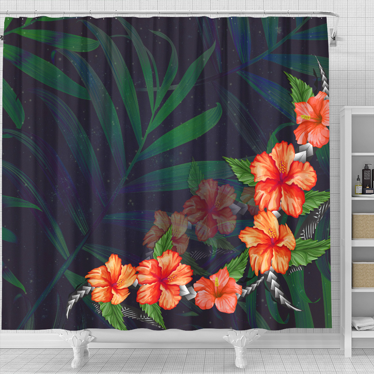 Hawaii Shower Curtain Hibiscus Palm Background