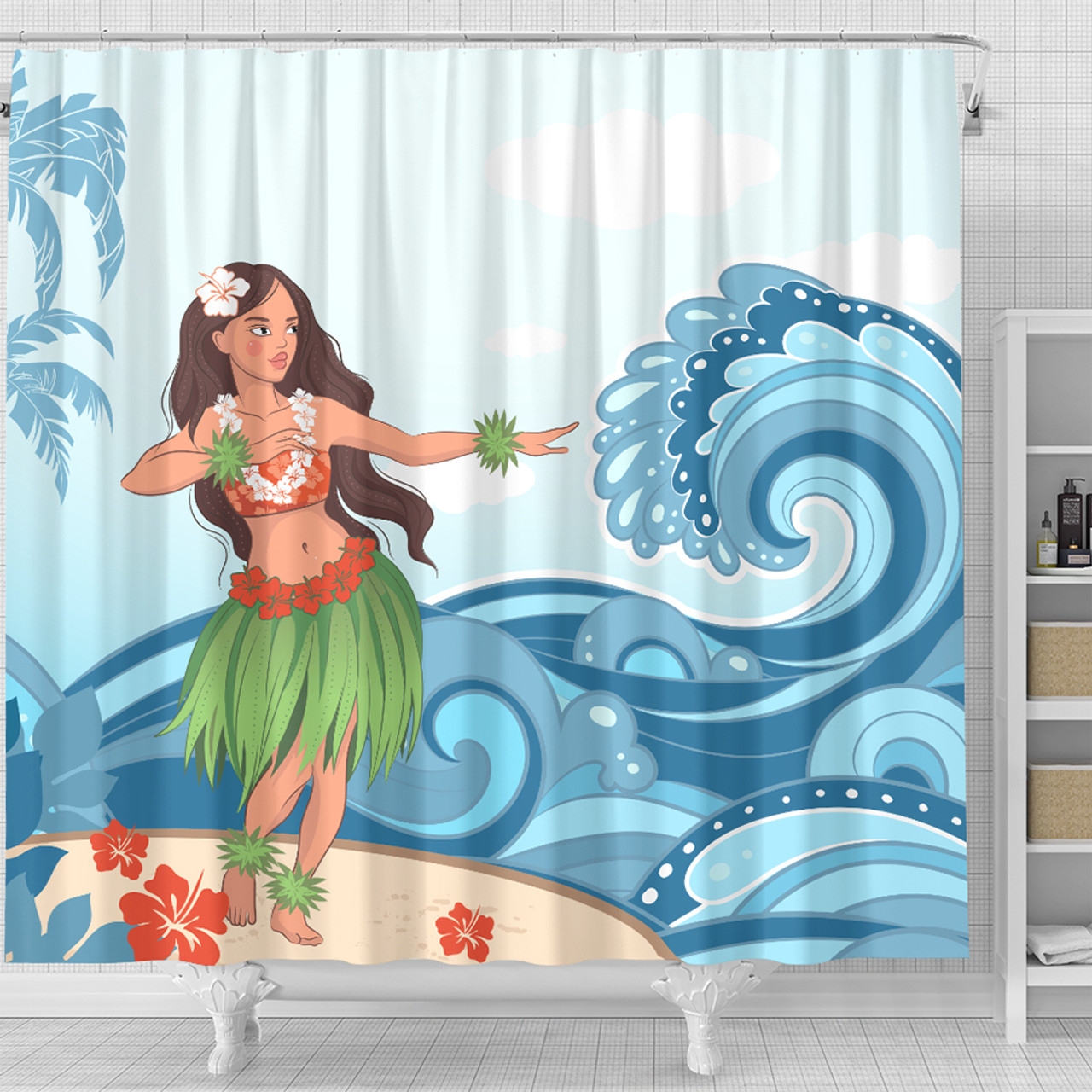 Hawaii Shower Curtain Hula Dance Cartoon