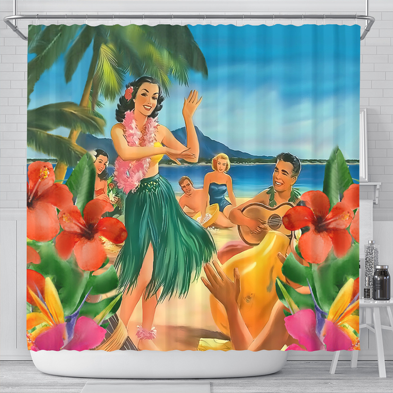 Hawaii Shower Curtain Hula Dance On Beach