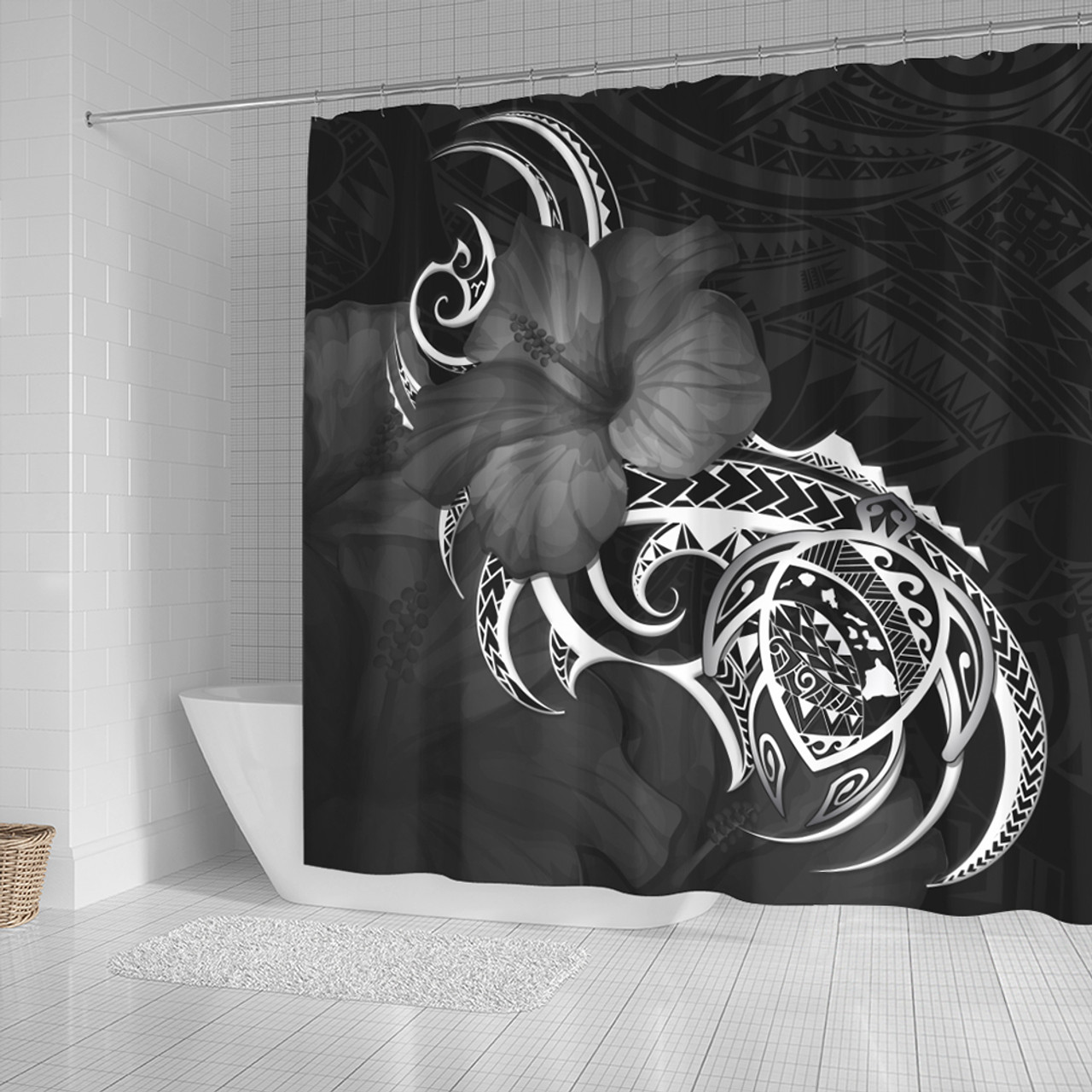 Hawaii Shower Curtain Map Turtle Hibiscus Polynesian Divise