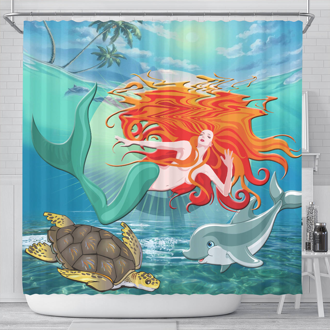 Hawaii Shower Curtain Mermaid And Animal