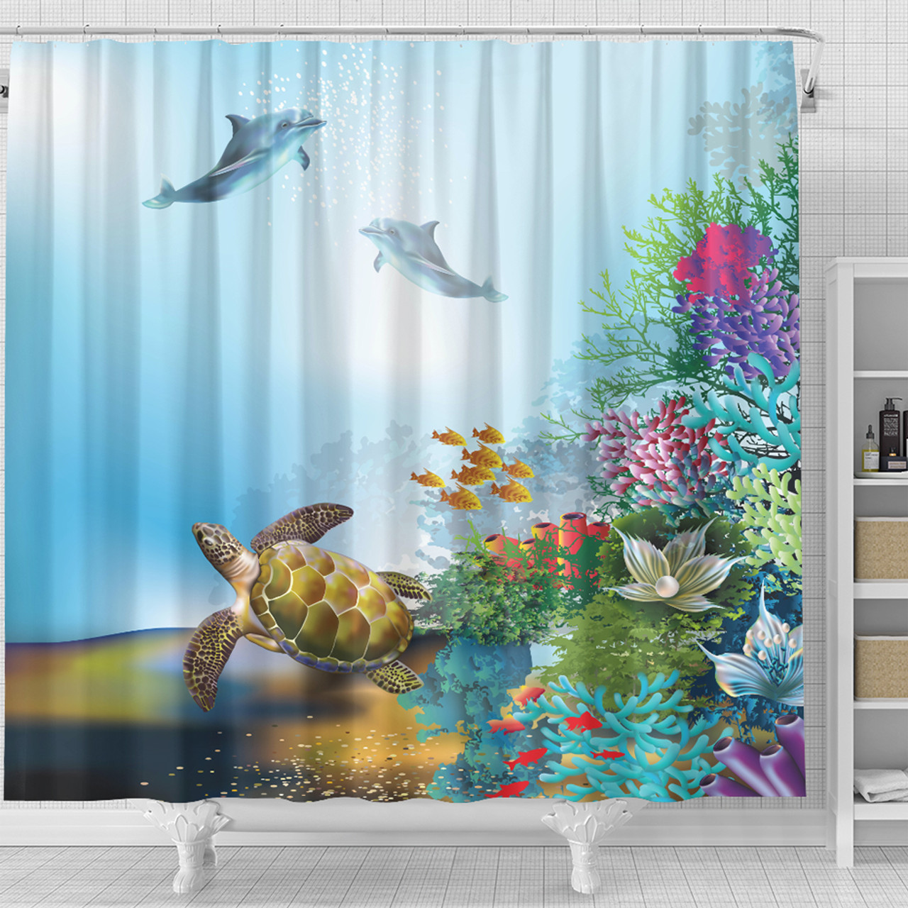 Hawaii Shower Curtain Ocean Cartoon