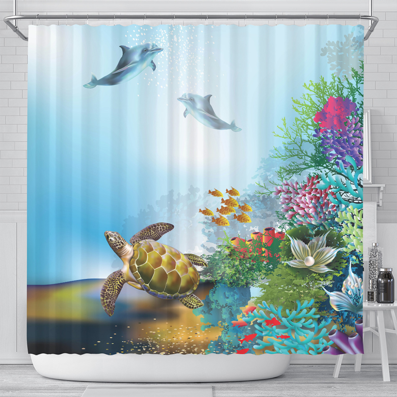 Hawaii Shower Curtain Ocean Cartoon