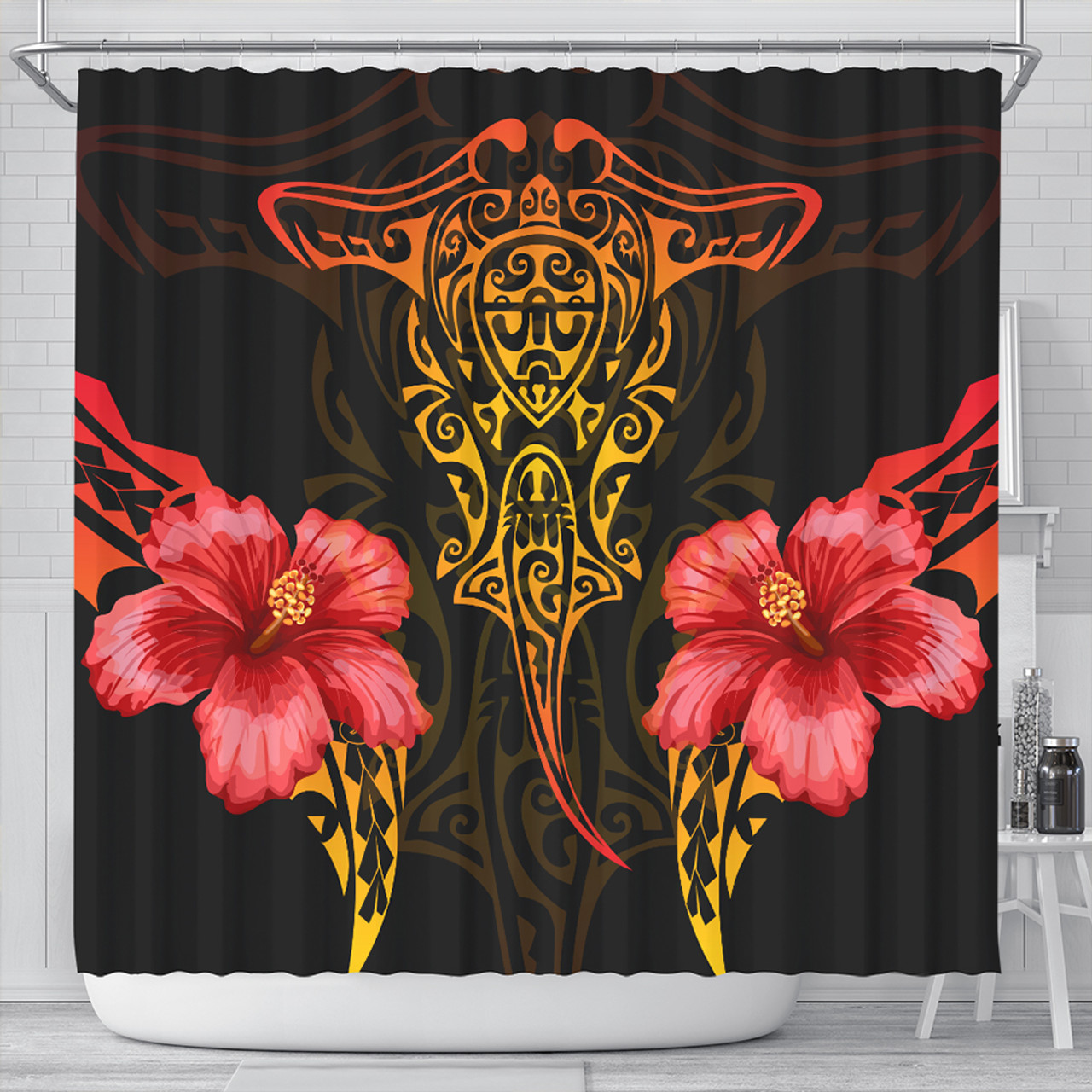 Hawaii Shower Curtain Polynesian Hibiscus Animal