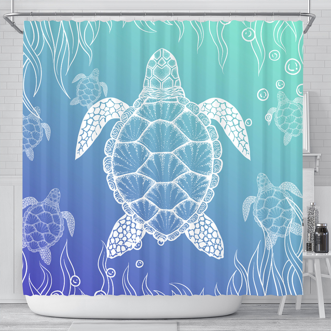 Hawaii Shower Curtain Turtle Gardiant Background
