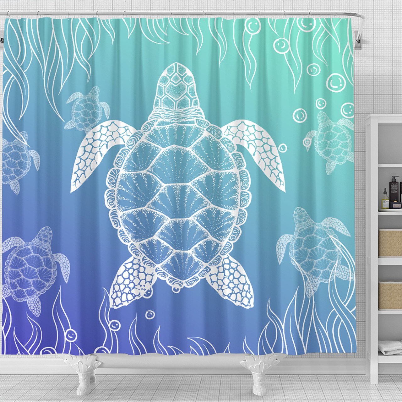 Hawaii Shower Curtain Turtle Gardiant Background