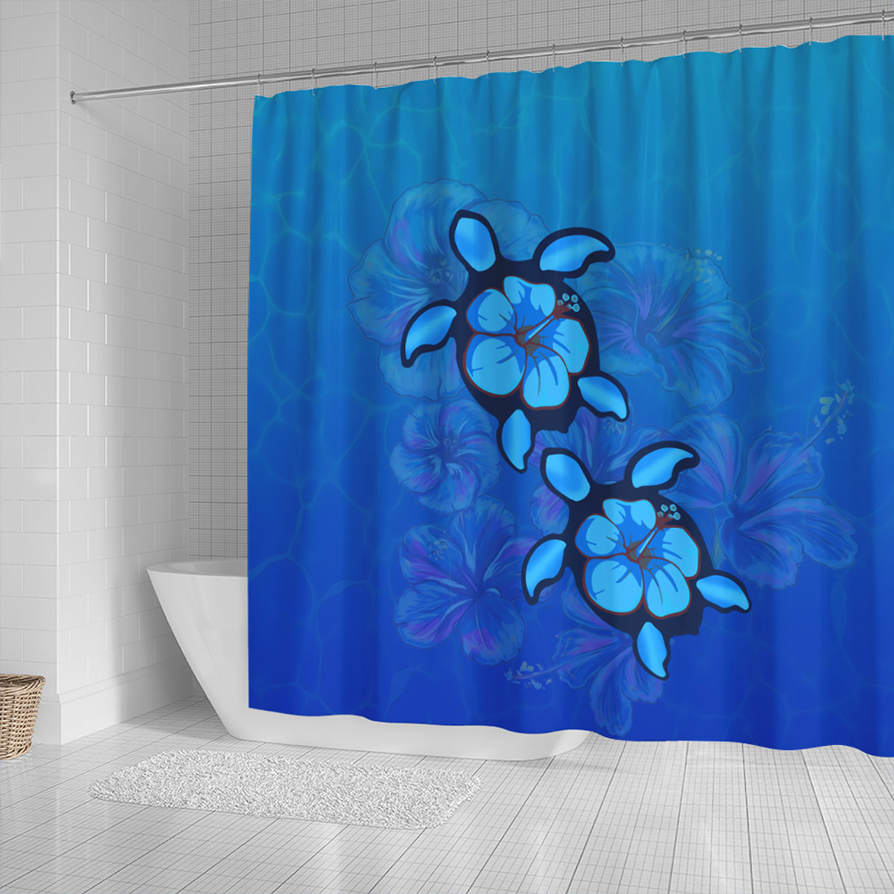 Hawaii Shower Curtain Turtle Hibiscus Ocean