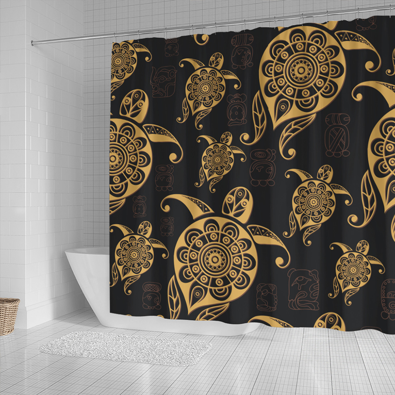 Hawaii Shower Curtain Turtle Pattern Golden