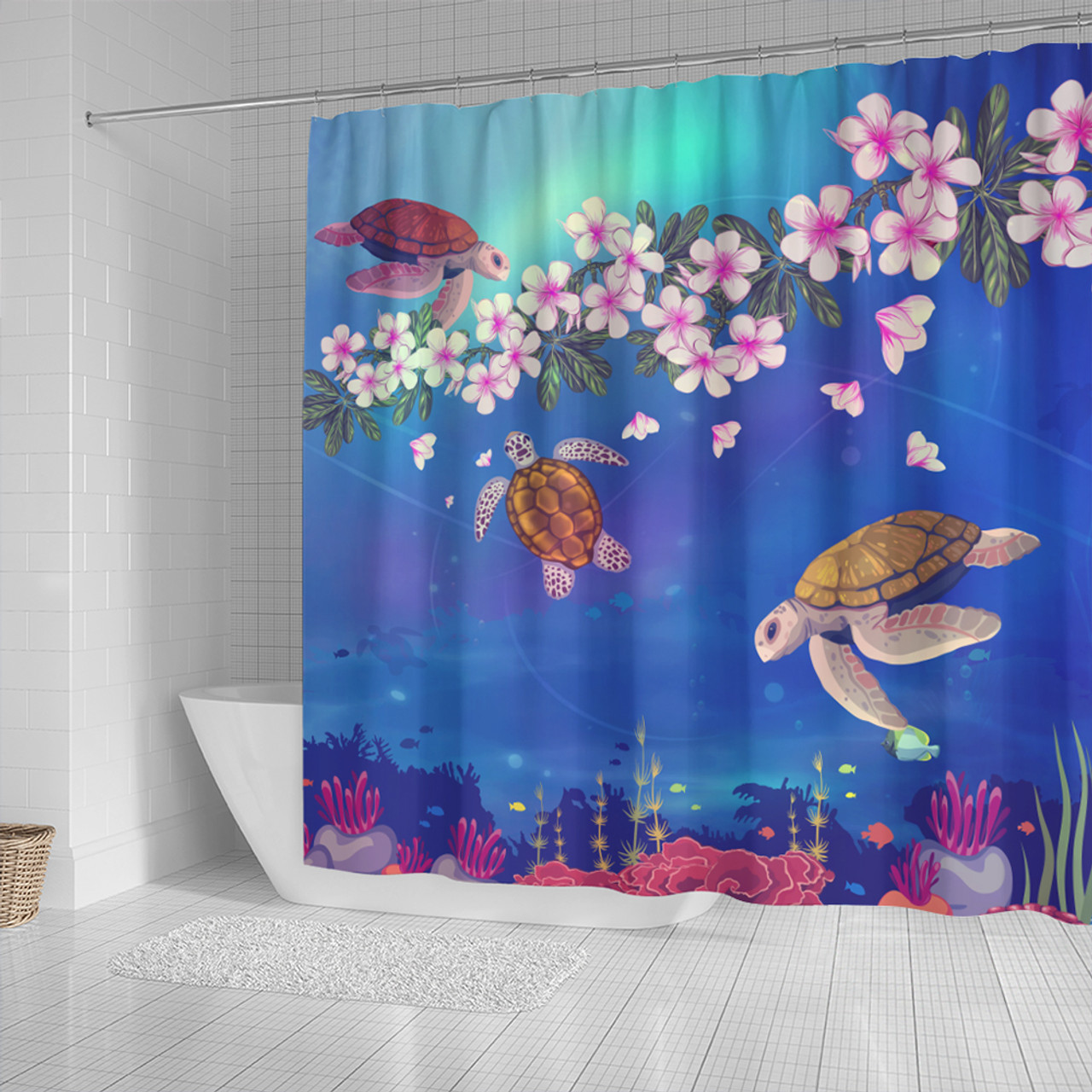 Hawaii Shower Curtain Turtle Plumeria Ocean