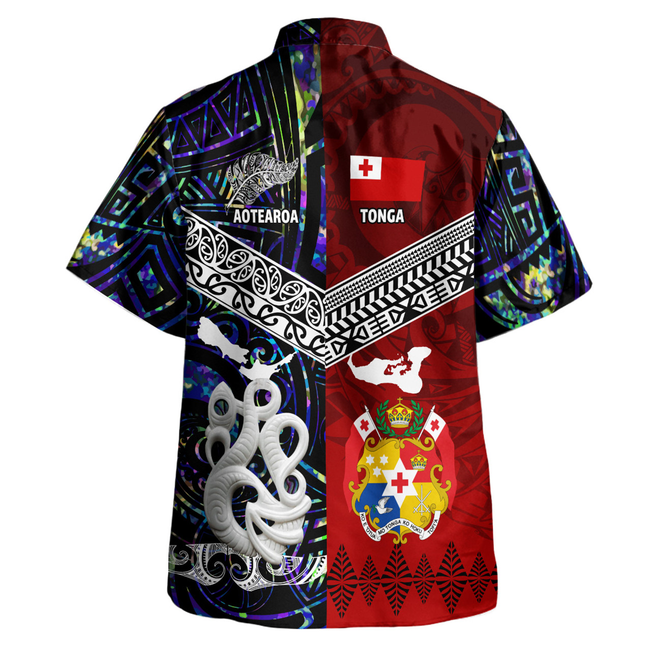 Tonga Polynesian Hawaiian Shirt - Tonga And Aotearoa Polynesian Coat Of Arms