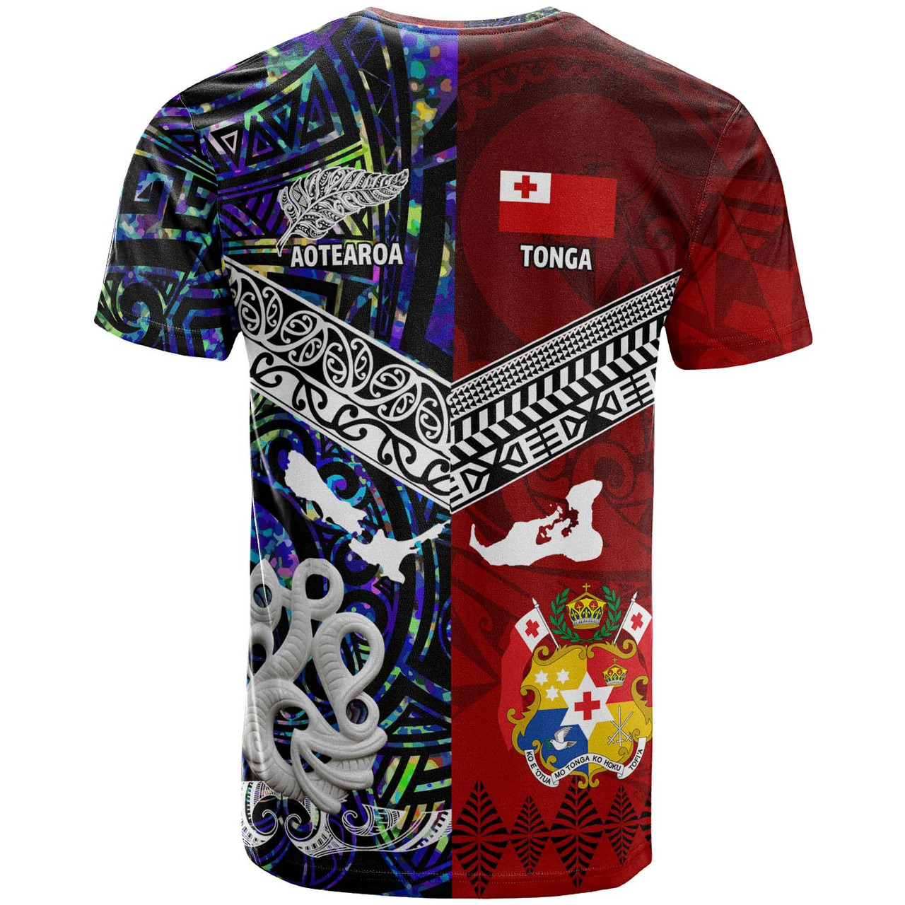 Tonga Polynesian T-shirt - Tonga And Aotearoa Polynesian Coat Of Arms T-shirt