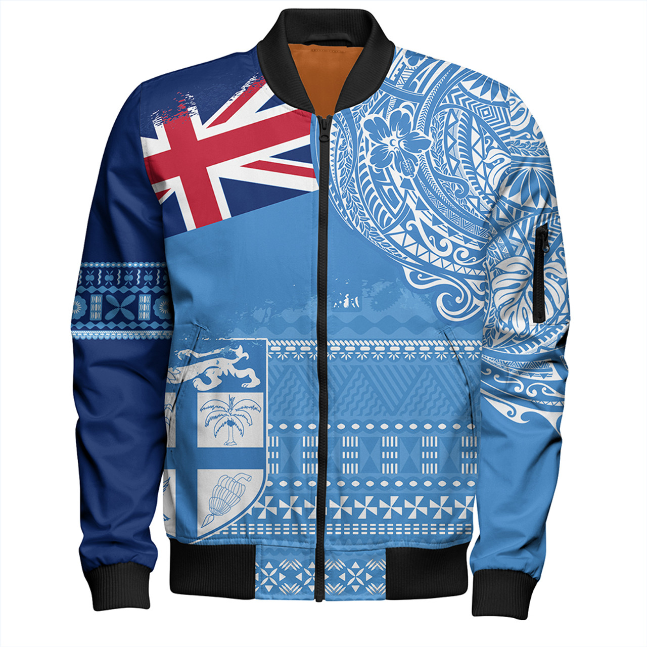 Fiji Bomber Jacket Polynesian Flag With Coat Of Arms