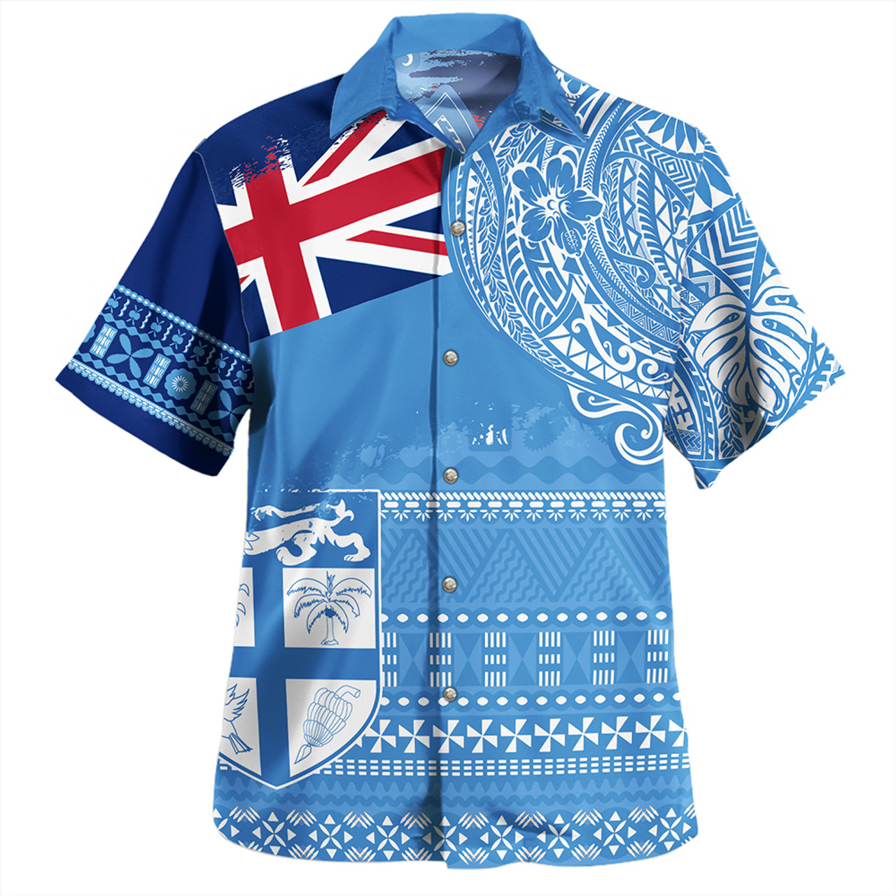 Fiji Hawaiian Shirt Polynesian Flag With Coat Of Arms