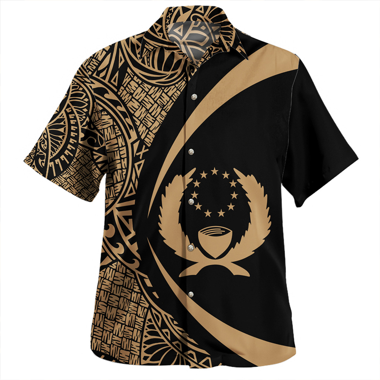 Pohnpei Hawaiian Shirt Coat Of Arm Lauhala Gold Circle