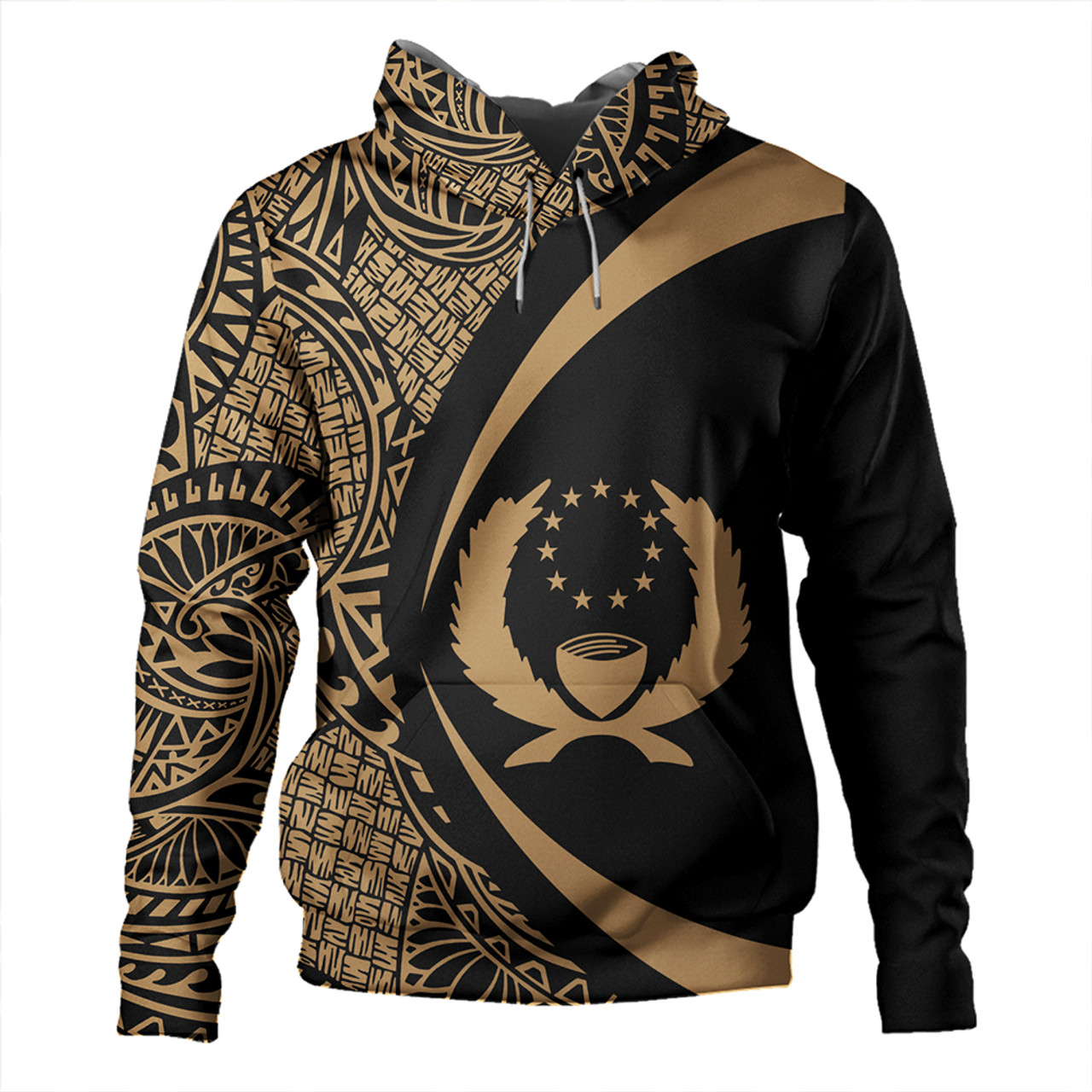 Pohnpei Hoodie Coat Of Arm Lauhala Gold Circle