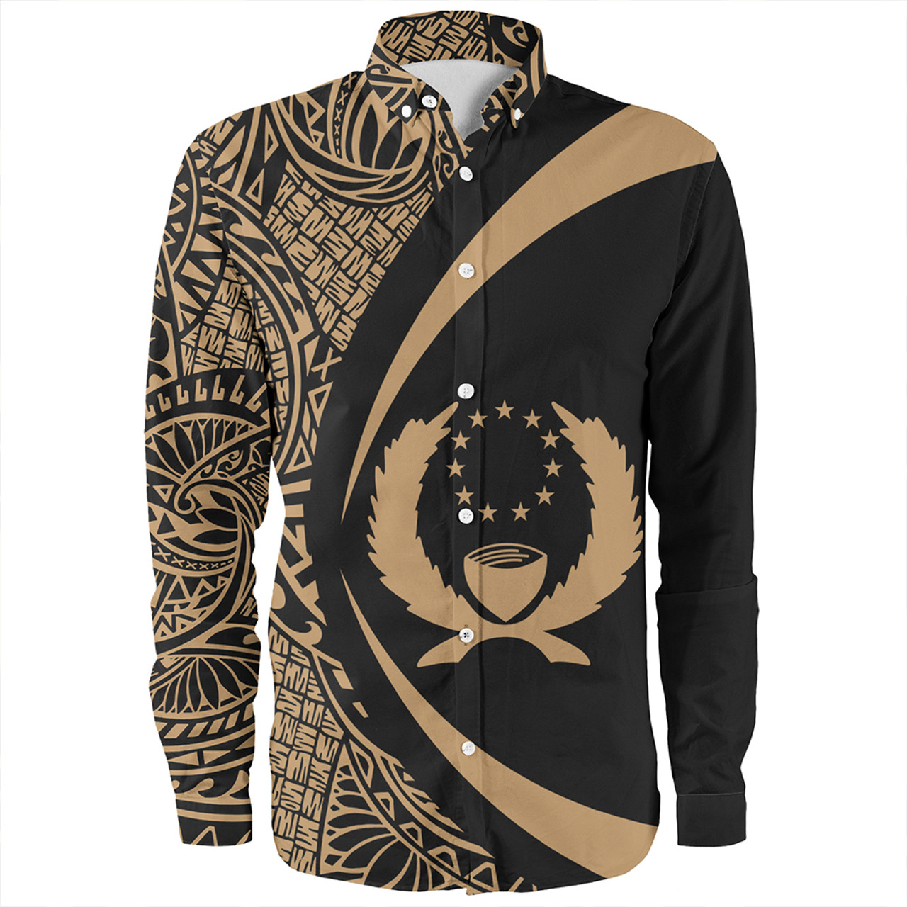 Pohnpei Long Sleeve Shirt Coat Of Arm Lauhala Gold Circle