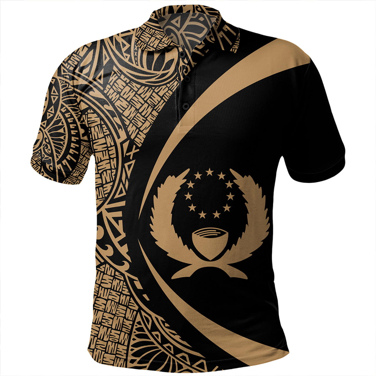 Pohnpei Polo Shirt Coat Of Arm Lauhala Gold Circle