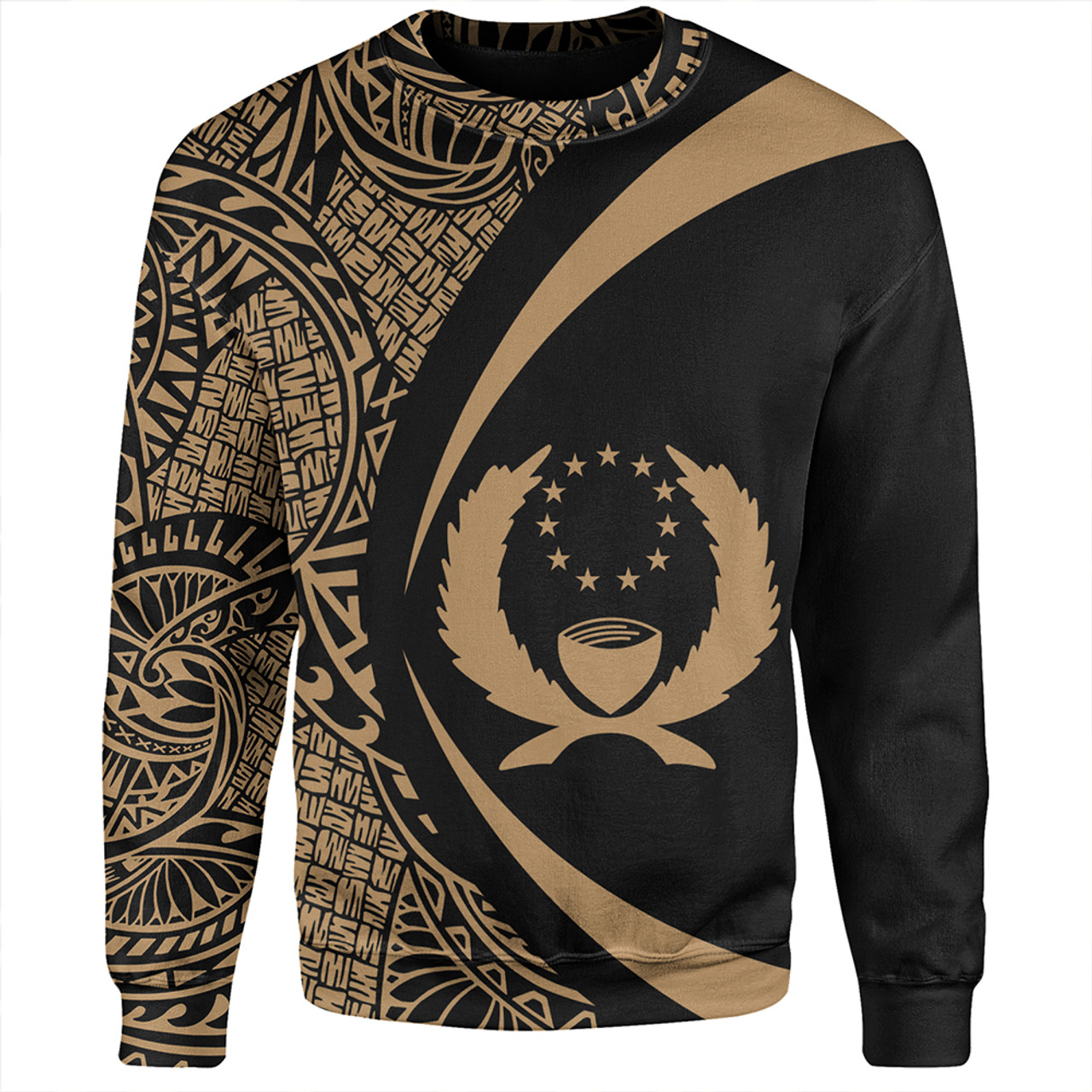 Pohnpei Sweatshirt Coat Of Arm Lauhala Gold Circle