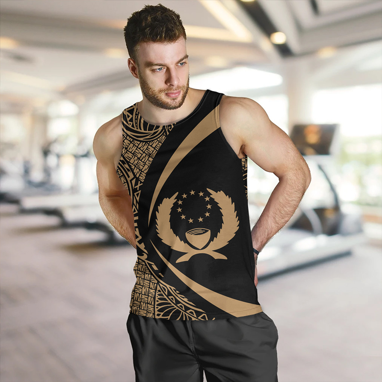 Pohnpei Tank Top Coat Of Arm Lauhala Gold Circle