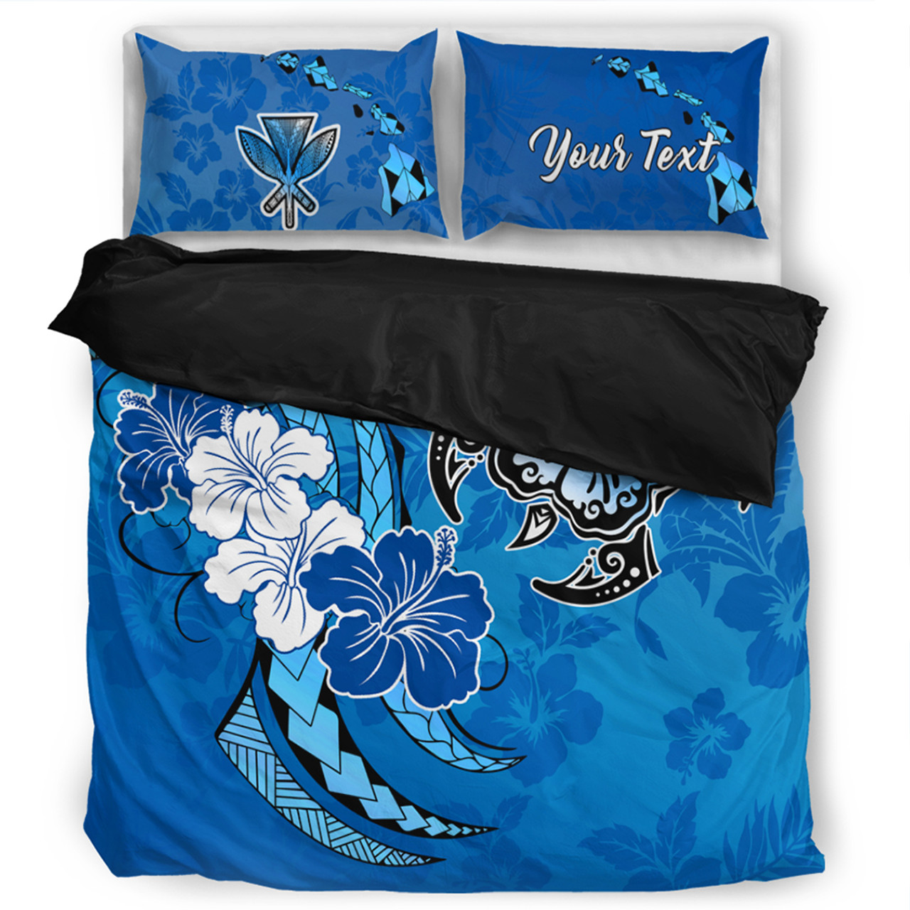 Hawaii Bedding Set Custom Hibiscus Flower And Sea Turtle Polynesian