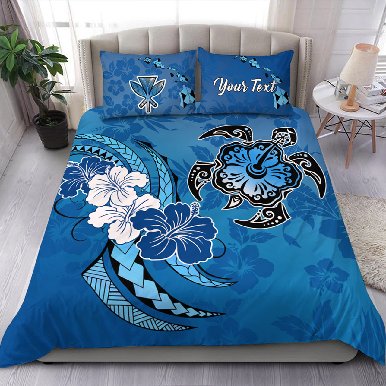 Hawaii Bedding Set Custom Hibiscus Flower And Sea Turtle Polynesian