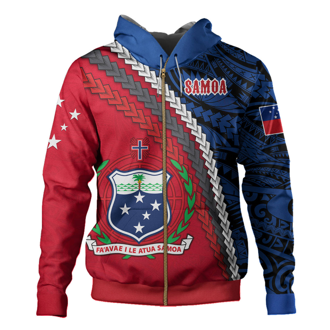 Samoa Hoodie - Samoa Coat Of Arms With Polynesian Tribal Flag Style