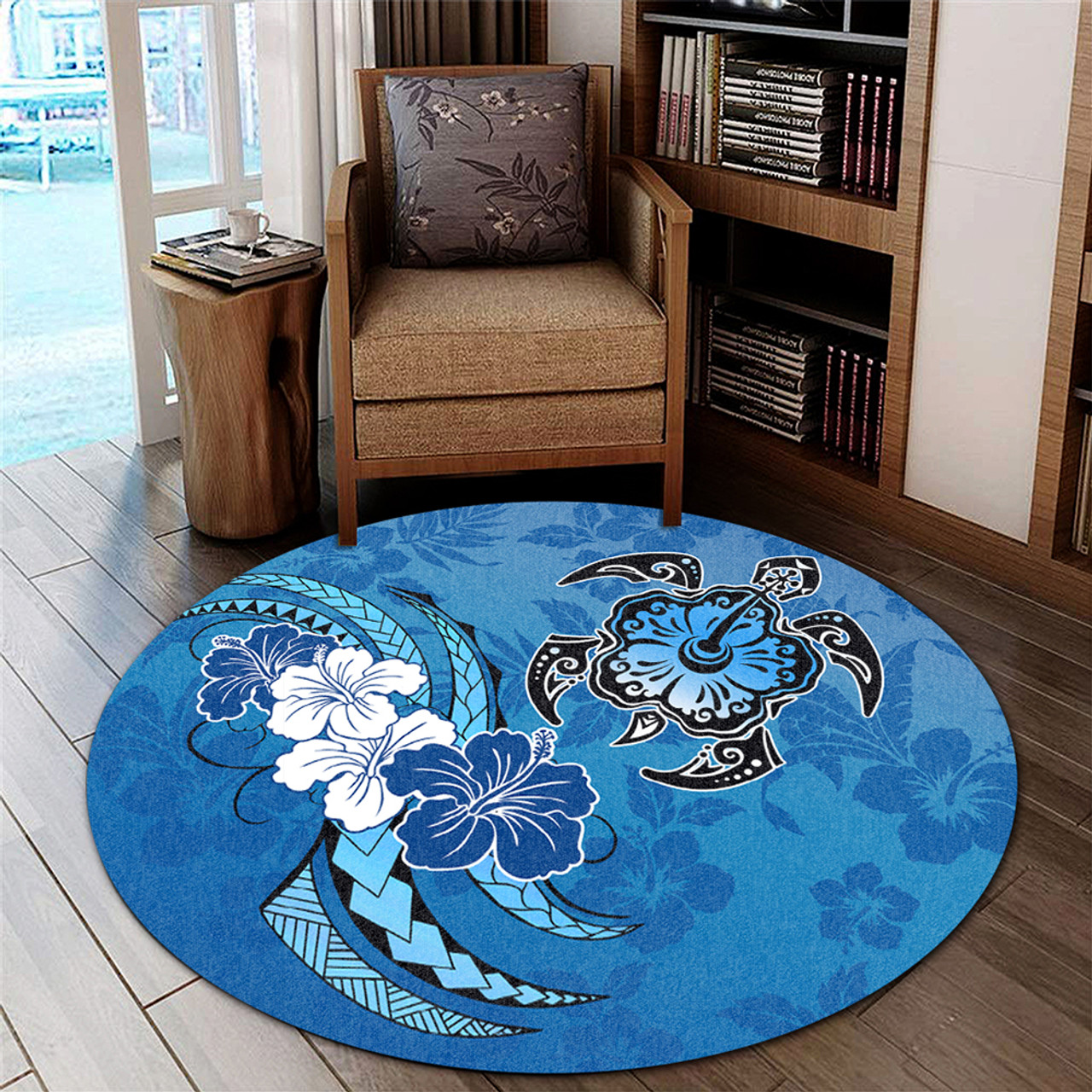 Hawaii Round Rug Hibiscus Flower And Sea Turtle Polynesian