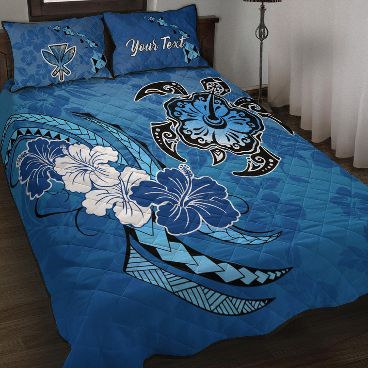 Hawaii Quilt Bed Set Custom Hibiscus Flower And Sea Turtle Polynesian