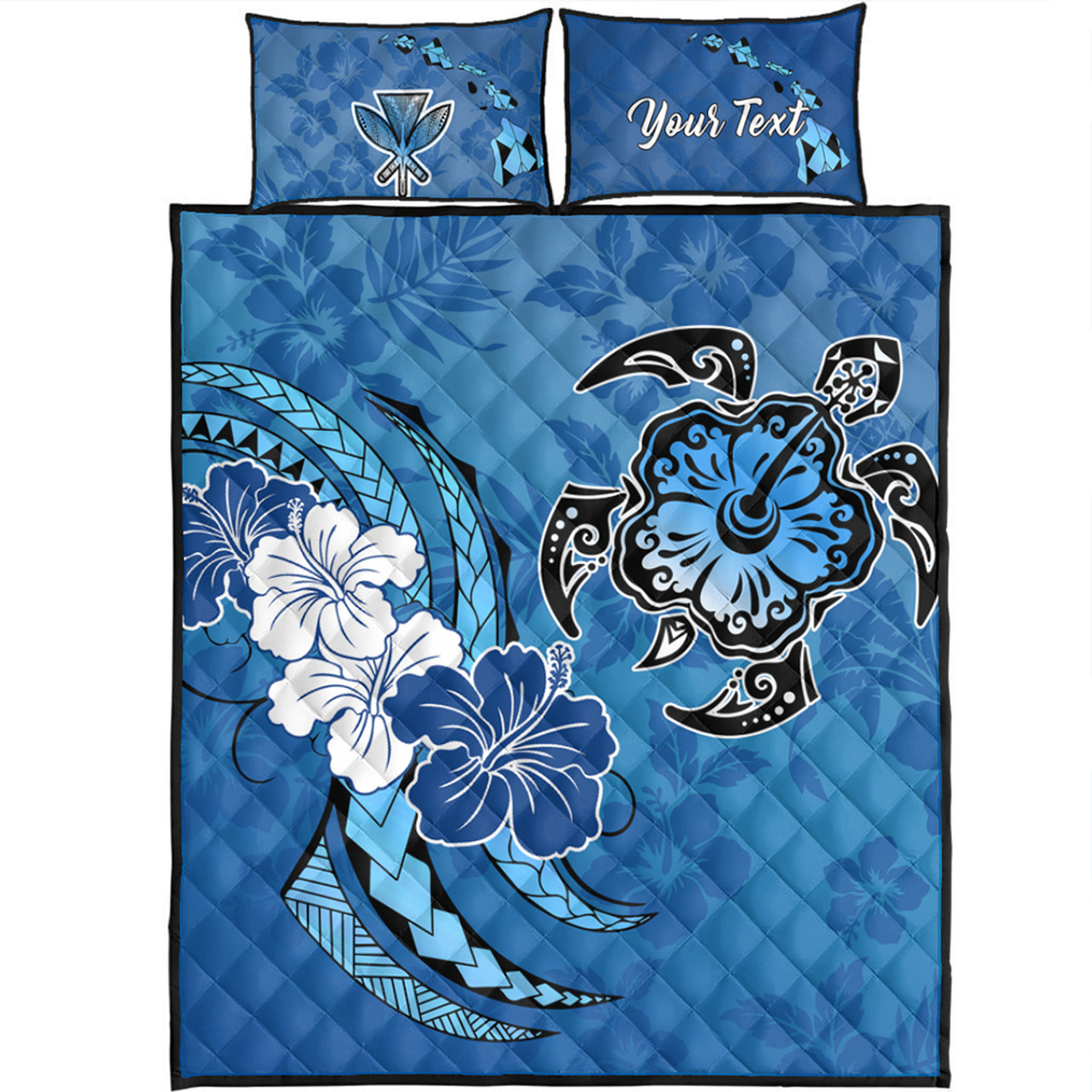 Hawaii Quilt Bed Set Custom Hibiscus Flower And Sea Turtle Polynesian