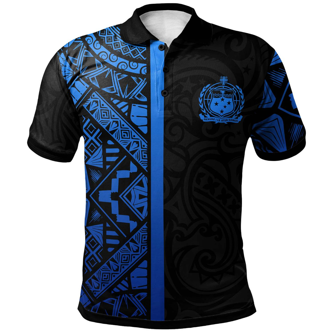 Samoa Polo Shirt - Samoa Coat Of Arms With Polynesian Tribal Pattern Blue